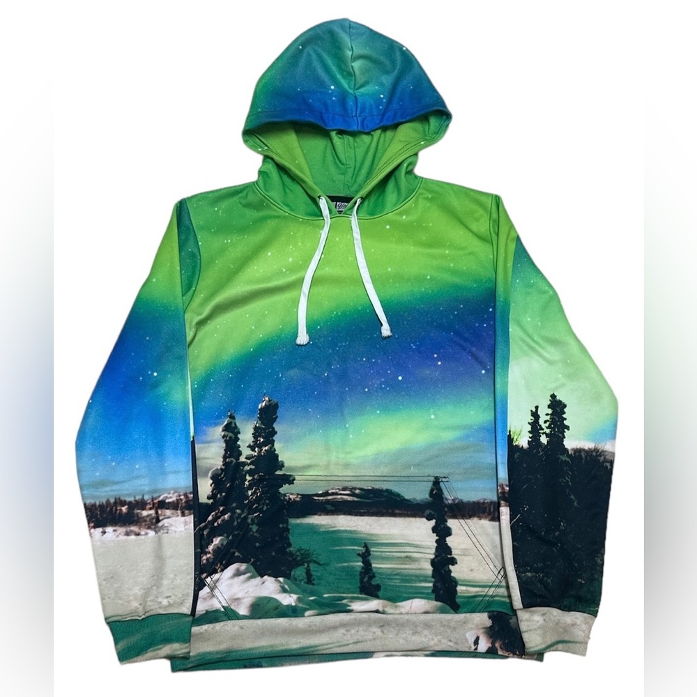 Beloved Fleece Sweatshirt Men’s M Green Multi Graphic Pullover Hoodie Outdoor